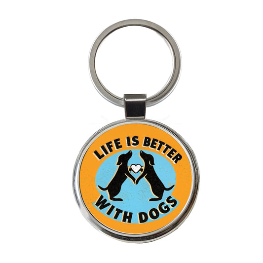 Life Is Better With Dogs Heart Round Metal Keychain