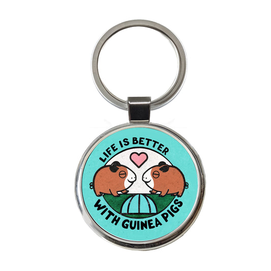 Life Is Better With Guinea Pigs Round Metal Keychain
