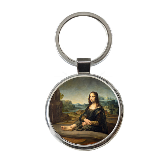 Mona Lisa With Foot Funny Round Metal Keychain