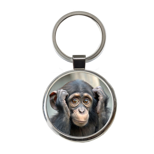 Monkey Adorable Round Metal Keychain