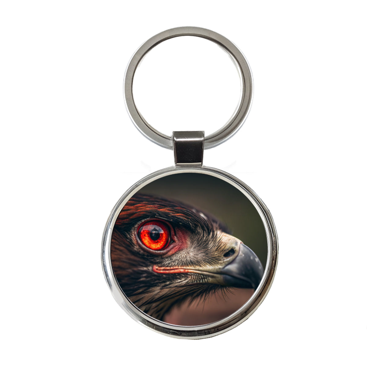 Red Eyes Hawk Bird Round Metal Keychain