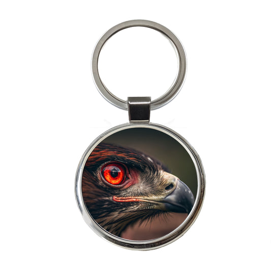 Red Eyes Hawk Bird Round Metal Keychain