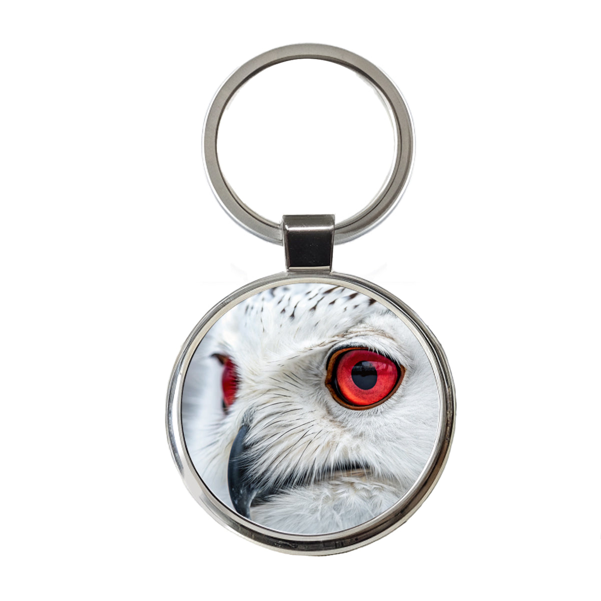 Red Eyes Owl Bird Round Metal Keychain