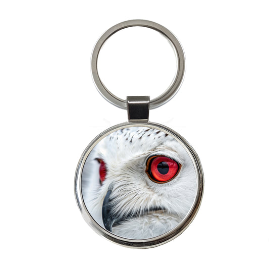 Red Eyes Owl Bird Round Metal Keychain