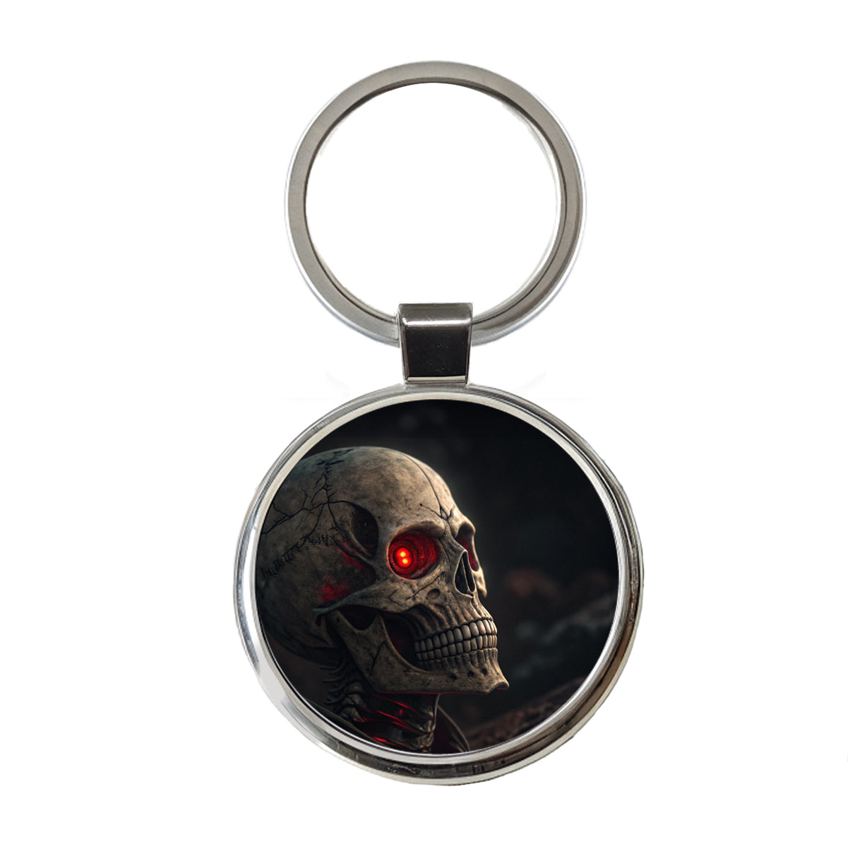 Skull With Red Eyes Round Metal Keychain