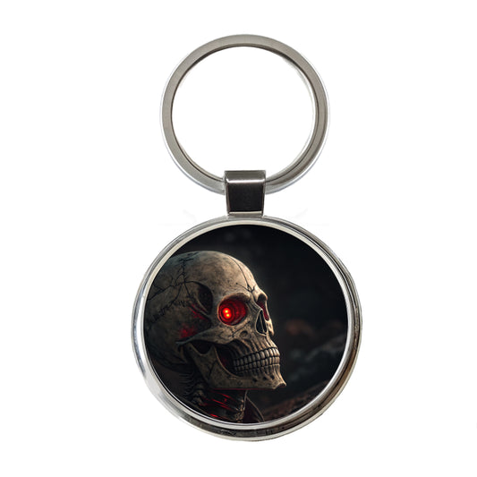 Skull With Red Eyes Round Metal Keychain