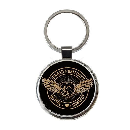 Spread Positivity Black Tan Round Metal Keychain