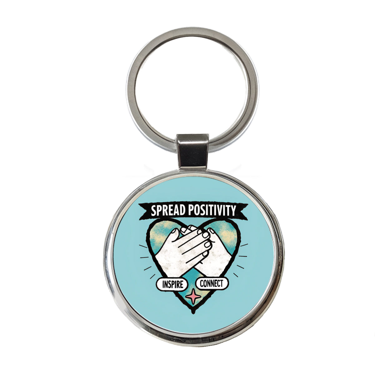 Spread Positivity Blue Round Metal Keychain