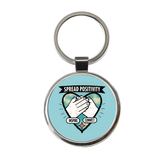 Spread Positivity Blue Round Metal Keychain