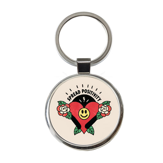 Spread Positivity Cute Round Metal Keychain