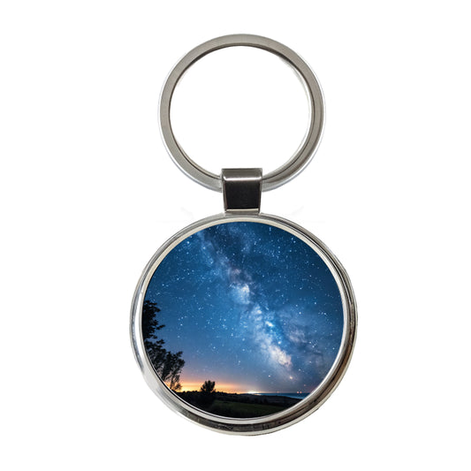 Stars At Night Sky Round Metal Keychain