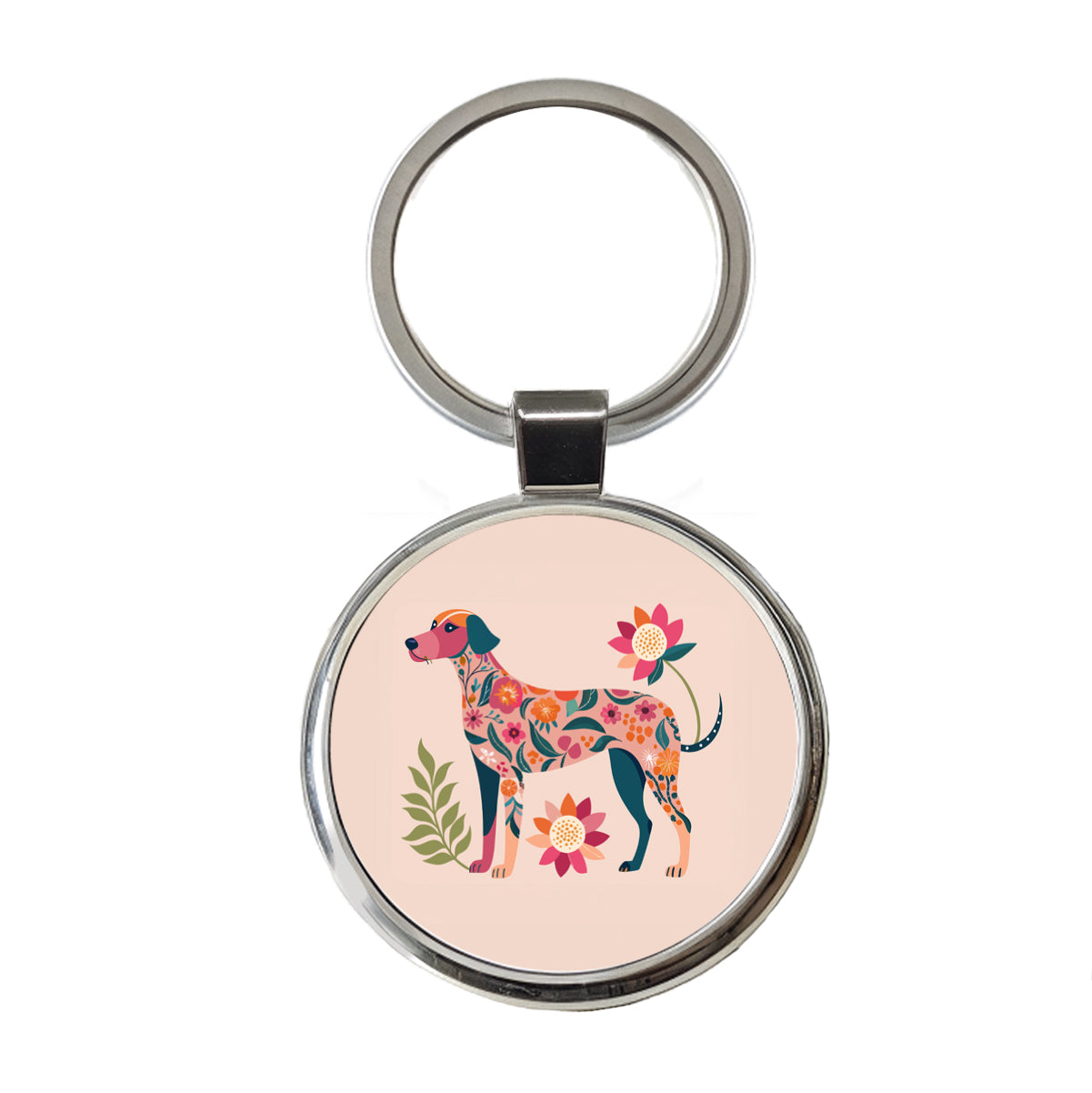 Weimador Floral Motif Cute Dog Round Metal Keychain