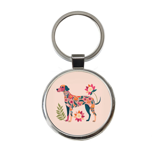 Weimador Floral Motif Cute Dog Round Metal Keychain