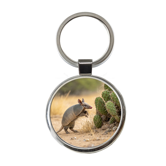 Armadillo In Desert Round Metal Keychain