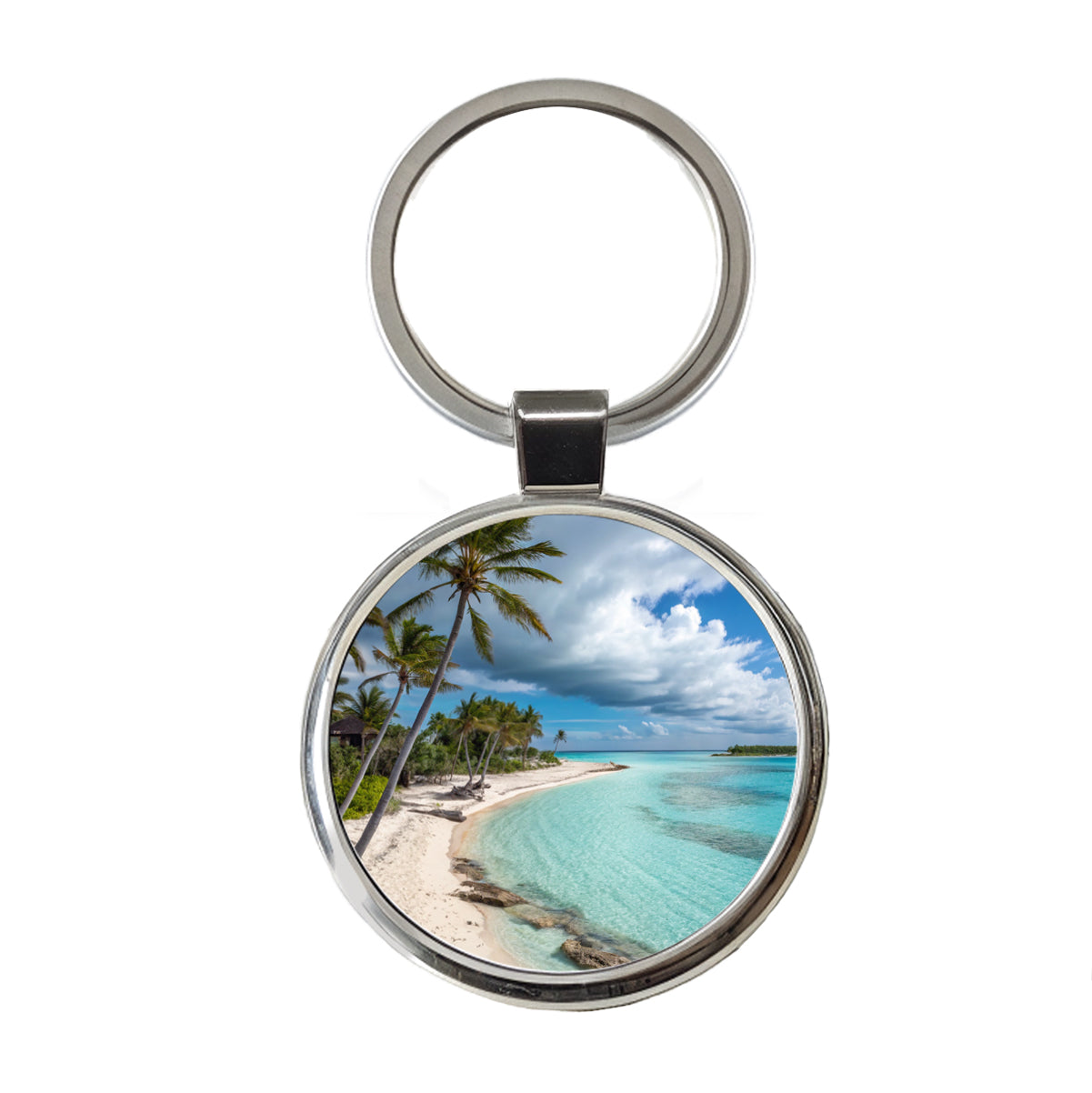 Bahamas Tropical Beach Vacation Round Metal Keychain