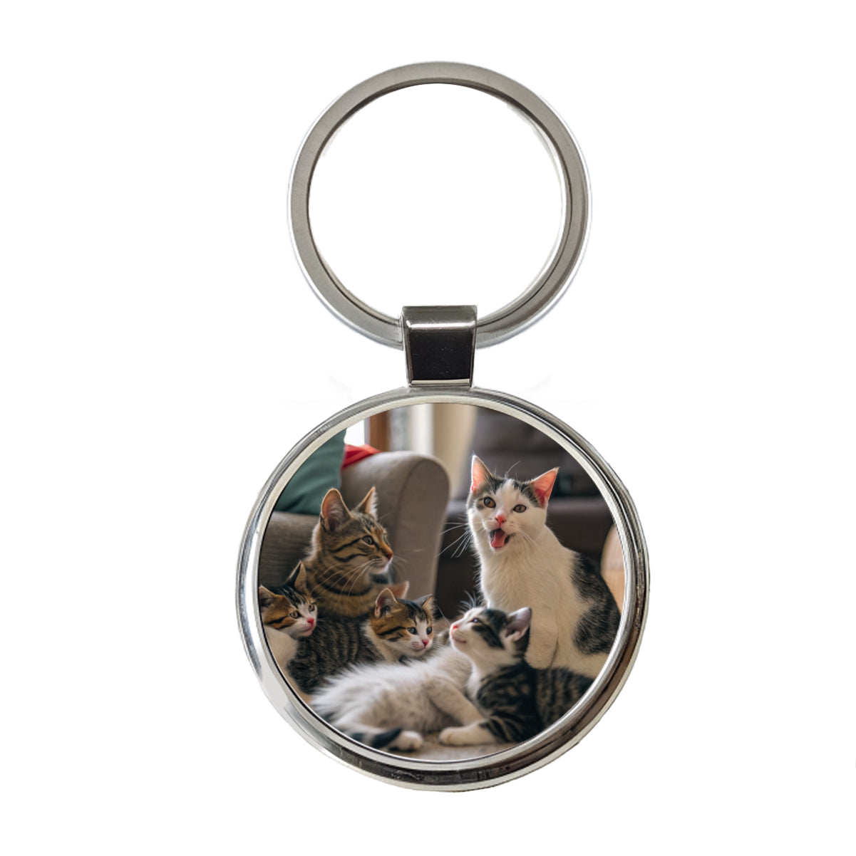 Bunch Of Cats Round Metal Keychain