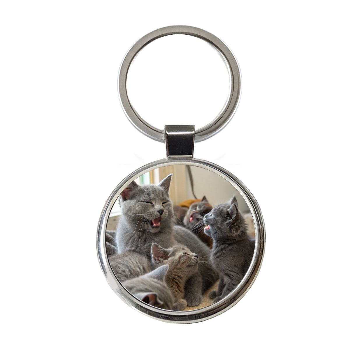 Bunch Of Gray Cats Round Metal Keychain