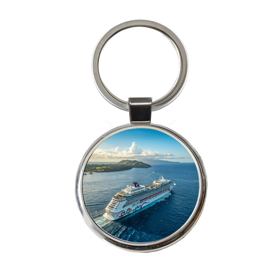 Cruise Ship Sailing Ocean Travel Round Metal Keychain