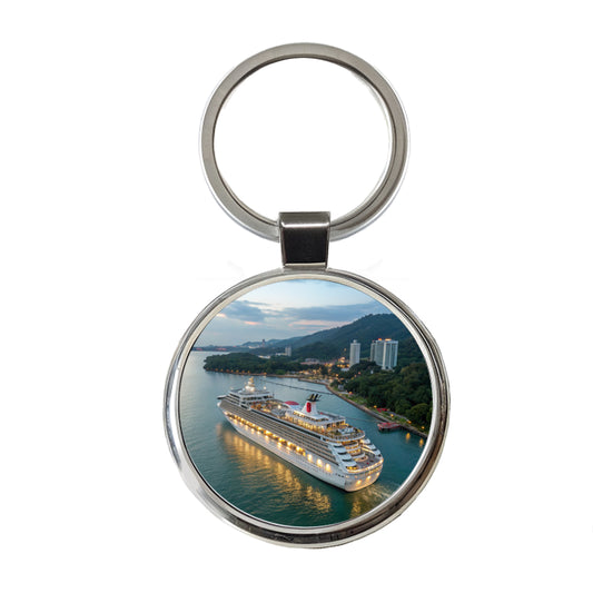Cruise Ship Travel Vacation Round Metal Keychain