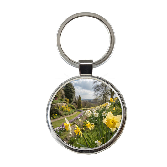 Daffodils Pretty Round Metal Keychain