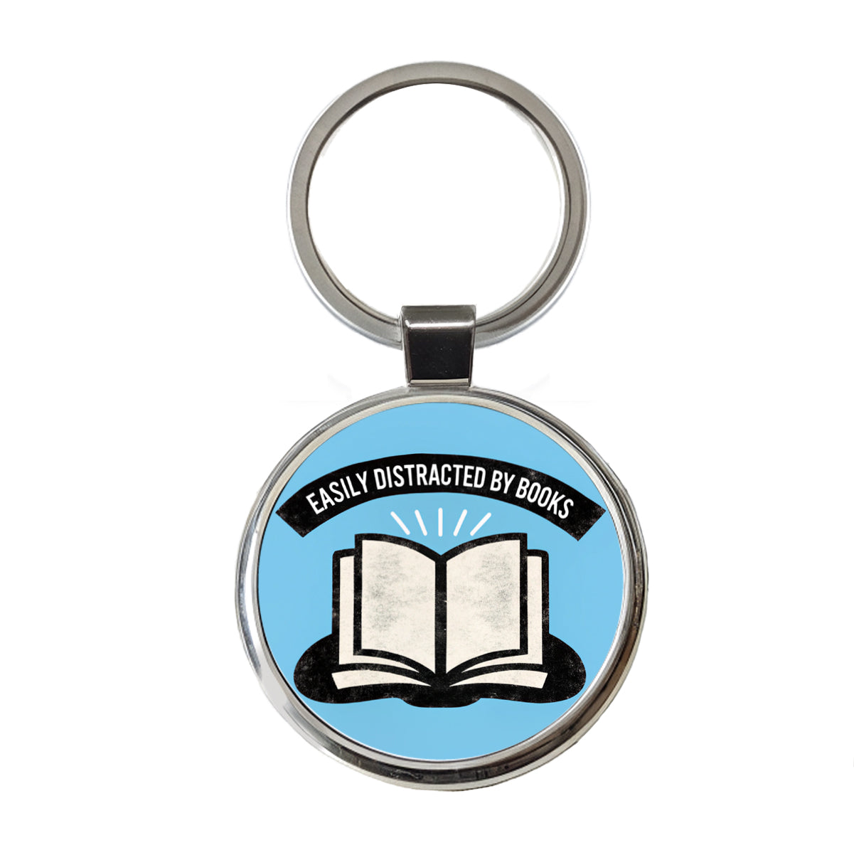 Easily Distracted By Books Reader Reading Round Metal Keychain