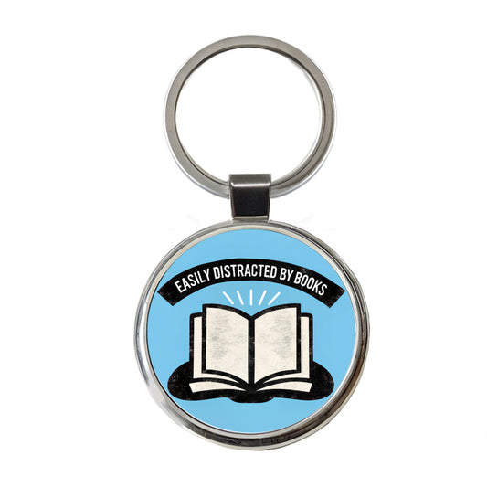 Easily Distracted By Books Reader Reading Round Metal Keychain