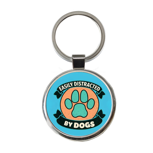Easily Distracted By Dogs Round Metal Keychain