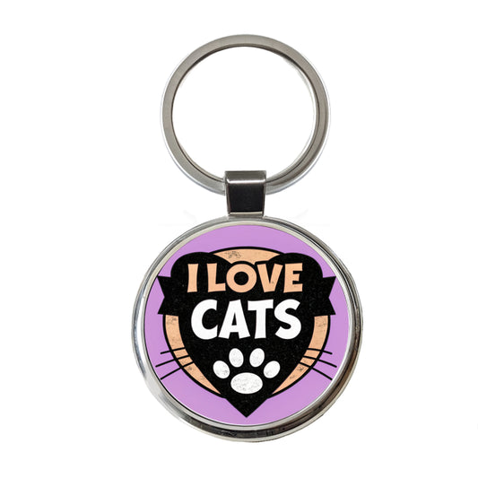 I Love Cats Round Metal Keychain