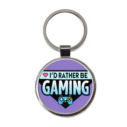 I'd Rather Be Gaming Gamer Round Metal Keychain