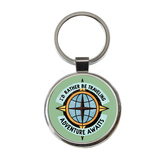 I'd Rather Be Traveling Adventure Round Metal Keychain