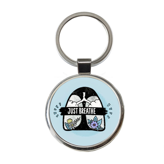 Just Breathe Round Metal Keychain