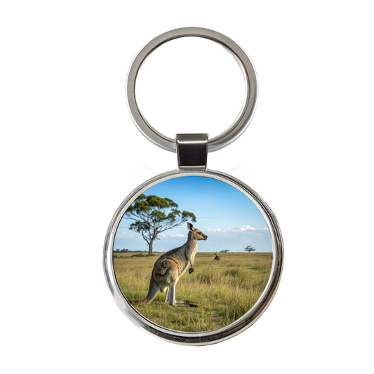 Kangaroo Australia Plain Round Metal Keychain