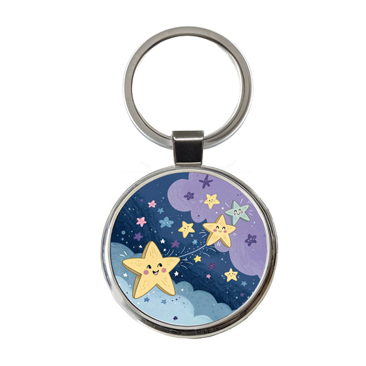 Kawaii Stars In Space Round Metal Keychain