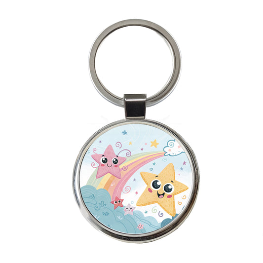 Kawaii Stars Round Metal Keychain