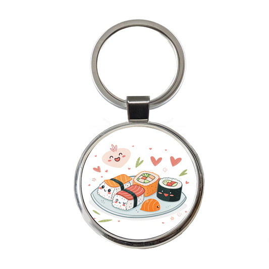 Kawaii Sushi Round Metal Keychain