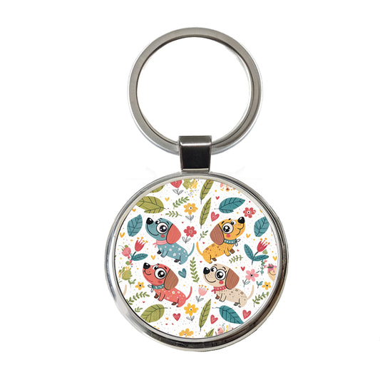 Kawaii Sweet Dogs Round Metal Keychain