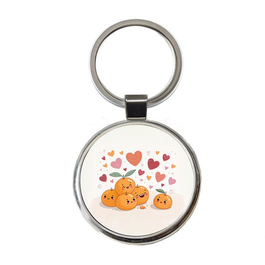 Kawaii Tangerines Hearts Round Metal Keychain