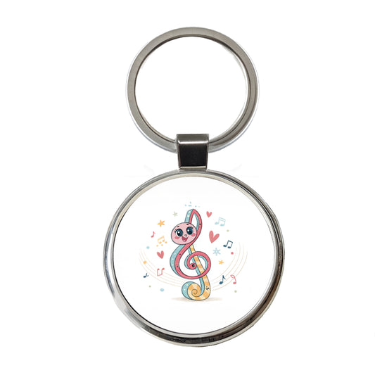 Kawaii Treble Clef Music Round Metal Keychain