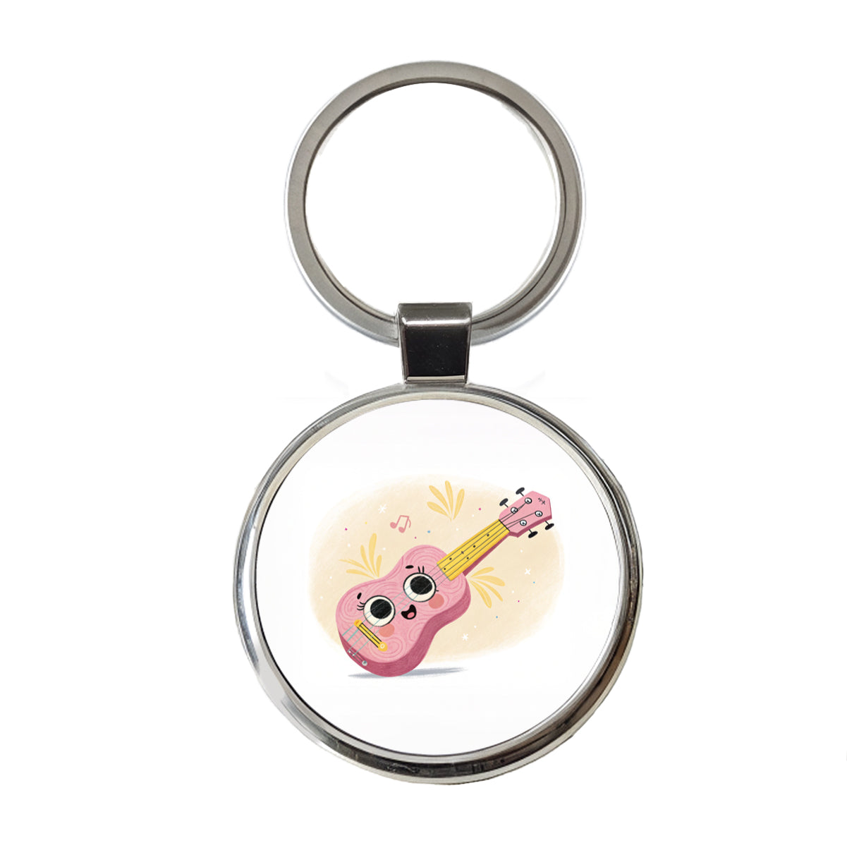 Kawaii Ukulele Pink Music Round Metal Keychain