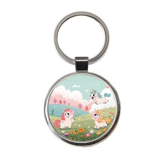 Kawaii Unicorns Round Metal Keychain
