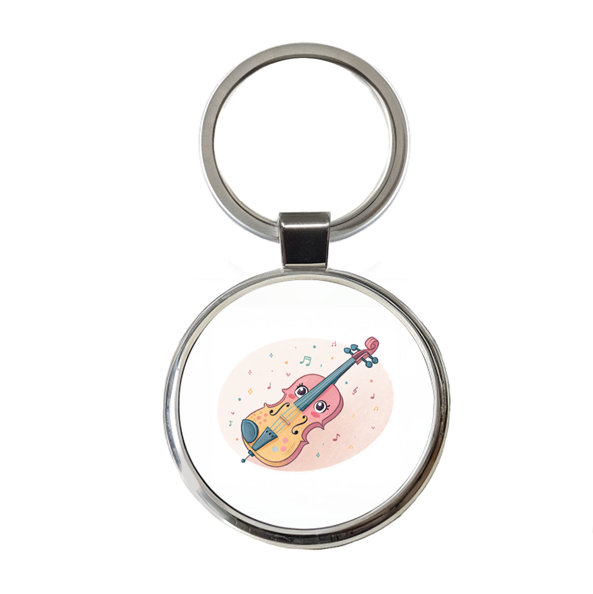 Kawaii Violin Music Round Metal Keychain