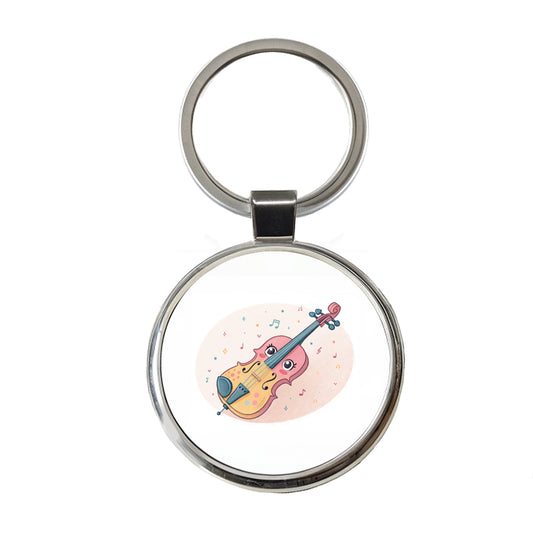 Kawaii Violin Music Round Metal Keychain