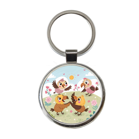 Kawaii Vultures Birds Round Metal Keychain