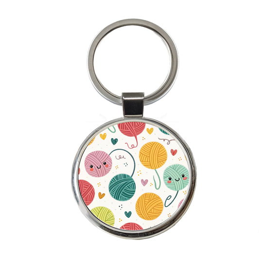 Kawaii Yarn Balls Knitting Crochet Round Metal Keychain