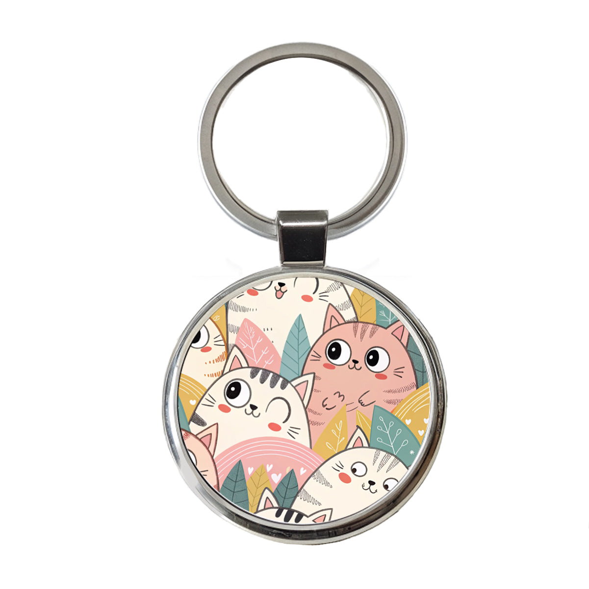 Lots Of Kawaii Adorable Cats Round Metal Keychain