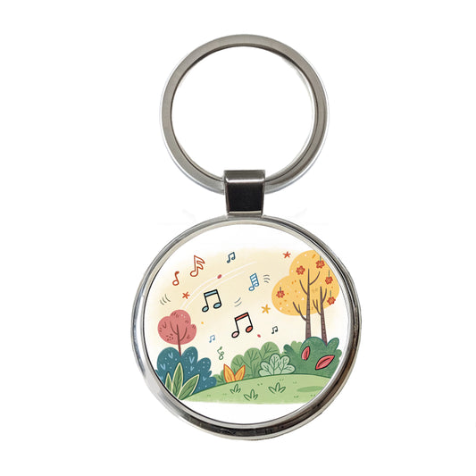 Music Notes Musical Musician Round Metal Keychain