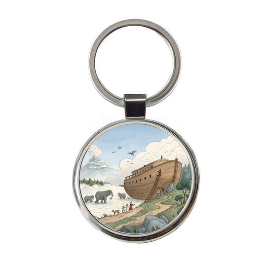 Noah's Ark Animals Round Metal Keychain