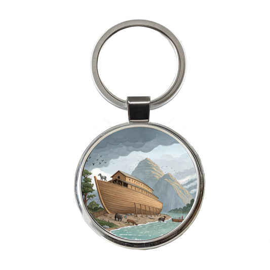 Noah's Ark Drawing Round Metal Keychain