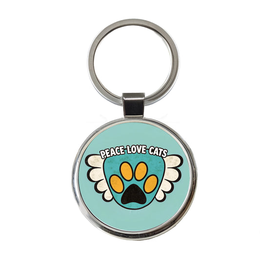 Peace Love Cats Cute Round Metal Keychain