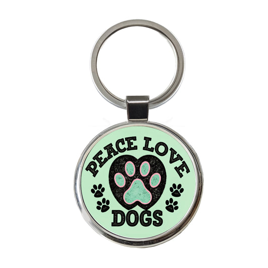 Peace Love Dogs Cute Round Metal Keychain